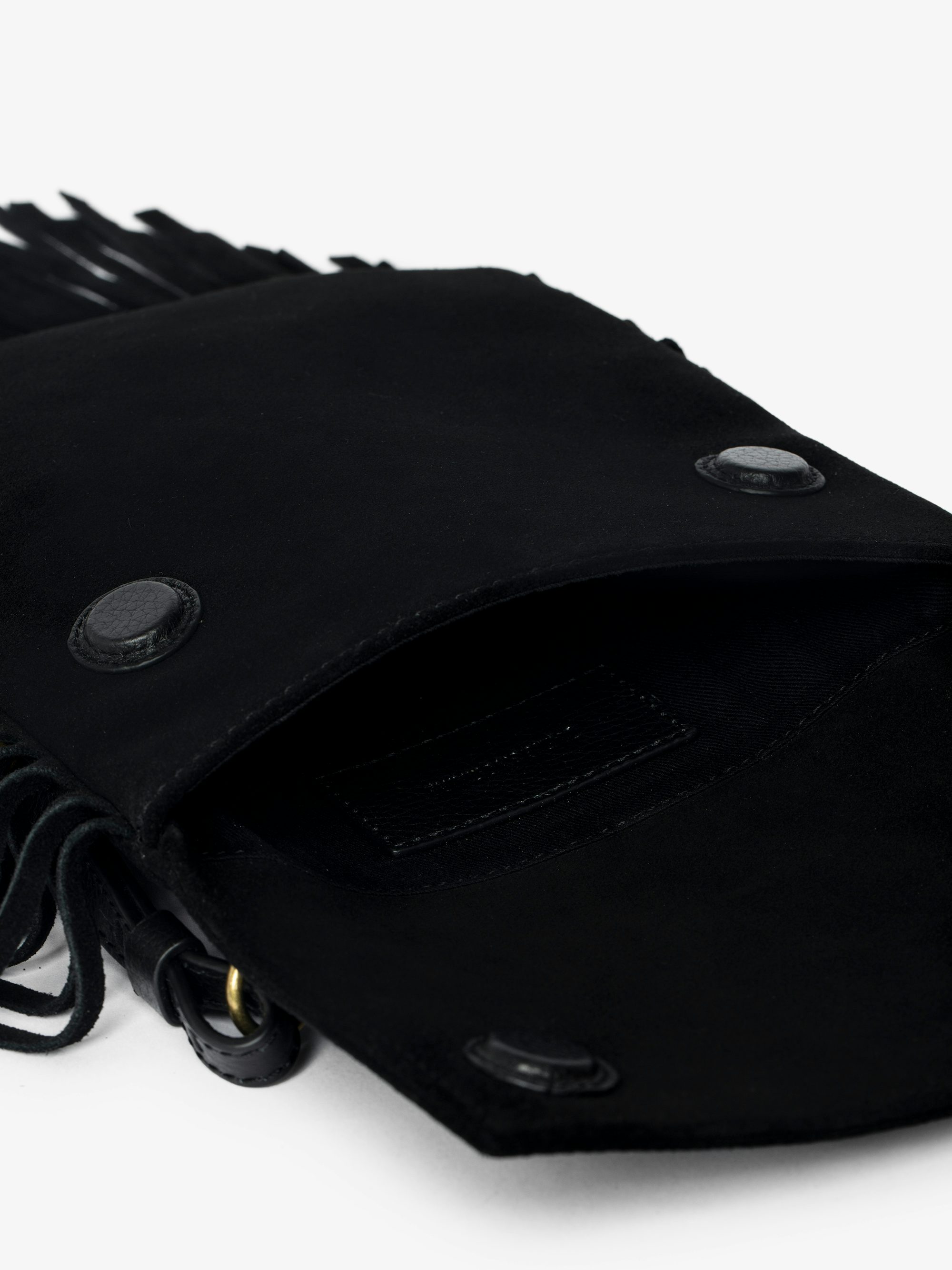 Rockson Nano Suede Clutch - Suede pochette with signature wings and shoulder strap.